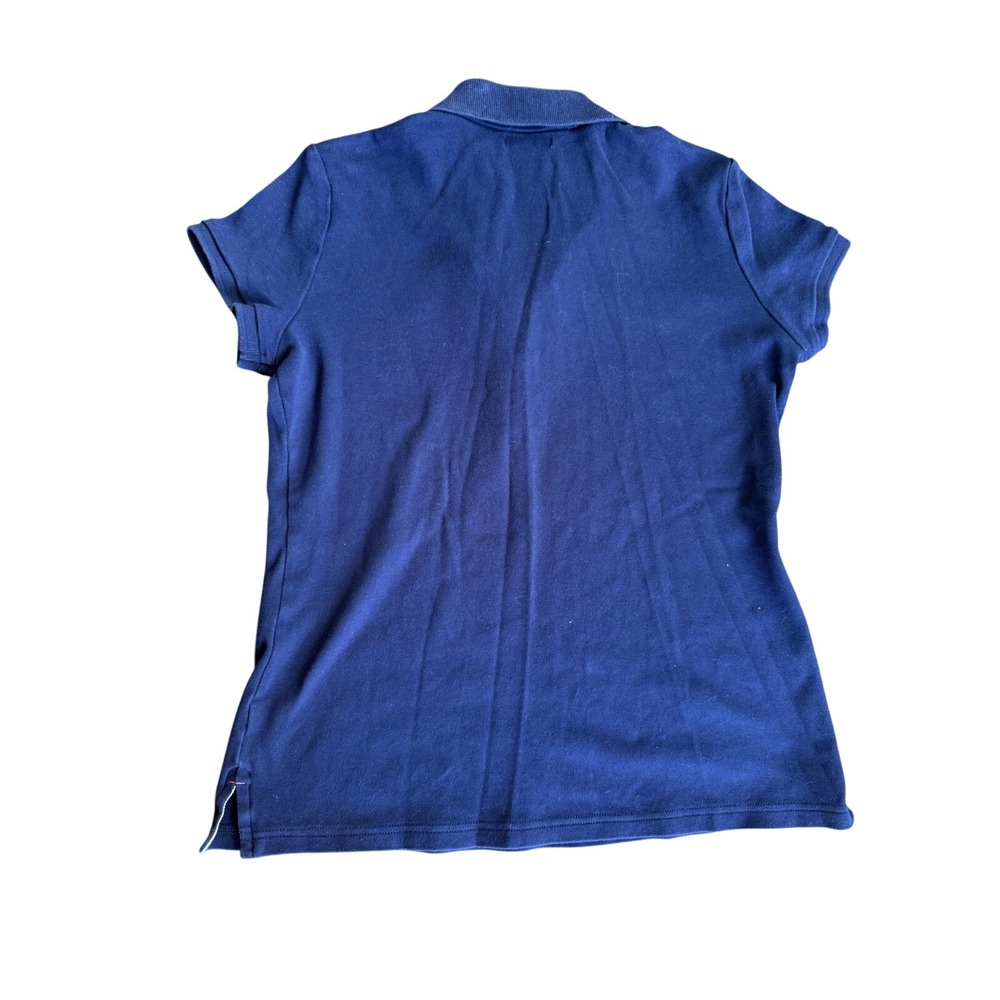 U.S. Polo Assn. Navy Blue Cotton Polo Shirt Polka Dot Trim Women Medium Preppy - Picture 5 of 6
